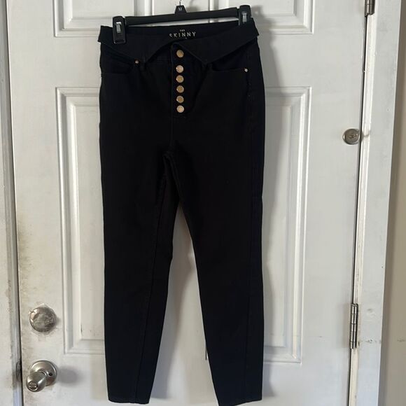 White House Black Market Denim - EUC White House Black Market Black High Rise Skinny Gold Button Fly Jeans